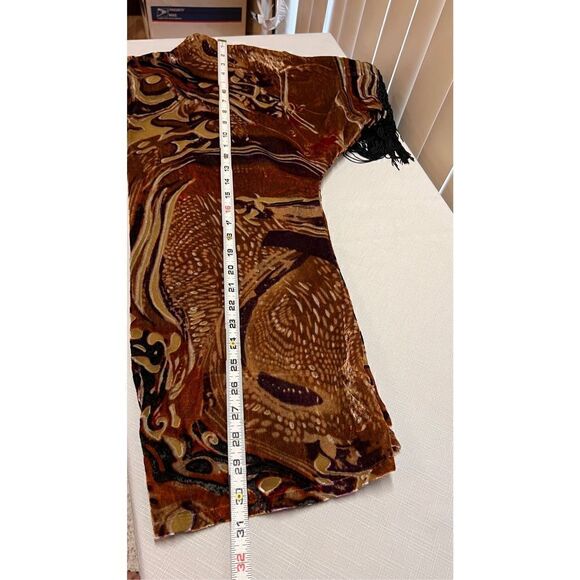 COTTON CLUB BROWN VELOUR PAISLEY SHIRT FRINGE SLEEVES SIZE 10 NEW - Picture 11 of 12